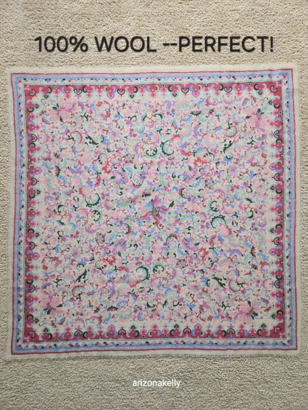 NWOT Wool Square Scarf from Japan Pastels With Silver Detailing - Picture 3 of 11